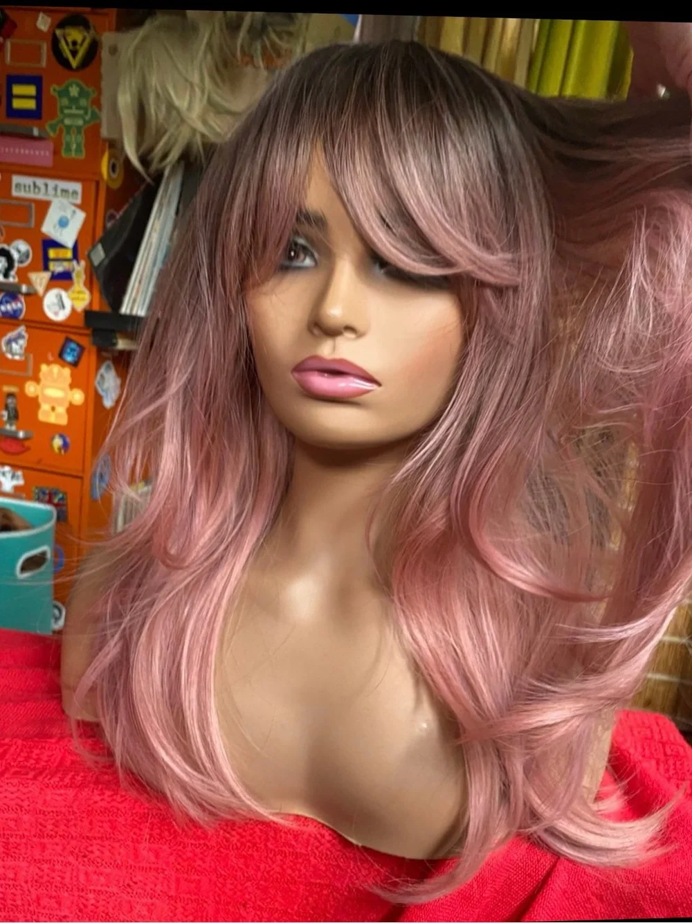 realistic ombré rooted sweet pink wig